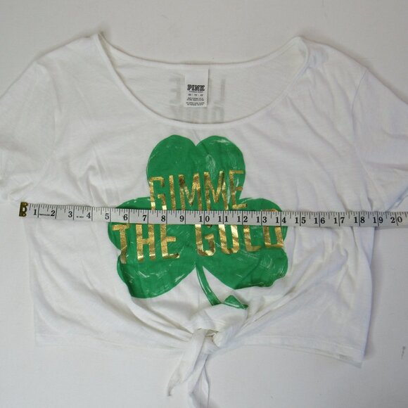 Pink Victoria's Secret GIMME THE GOLD Shamrock Cropped Tie Shirt Size XS - Picture 7 of 8